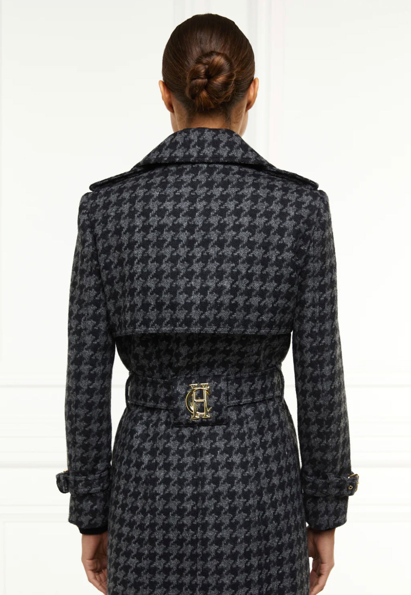 Chelsea Trench Coat Full Length - Charcoal Houndstooth sold by Angel Divine