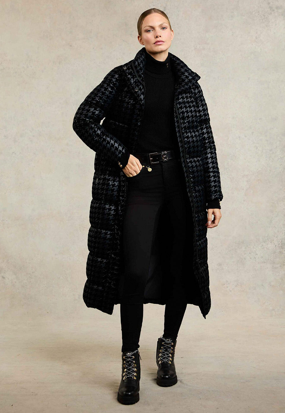 Crawford Longline Coat - Mono Houndstooth