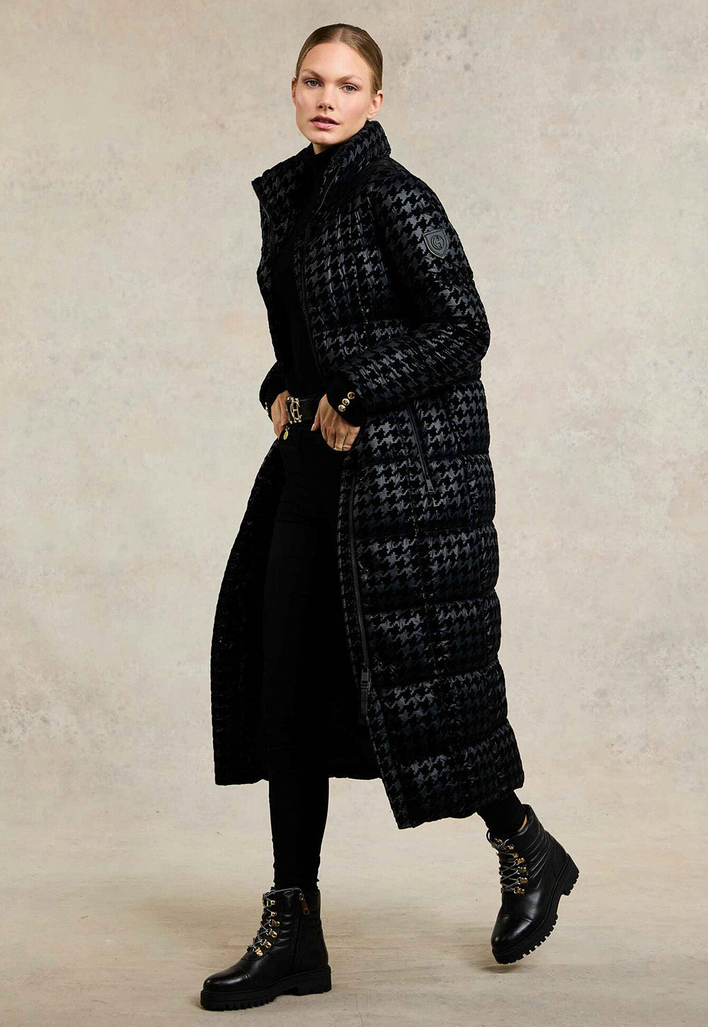 Crawford Longline Coat - Mono Houndstooth