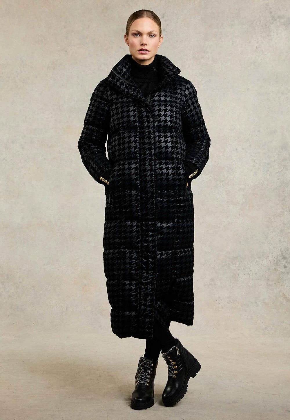 Crawford Longline Coat - Mono Houndstooth