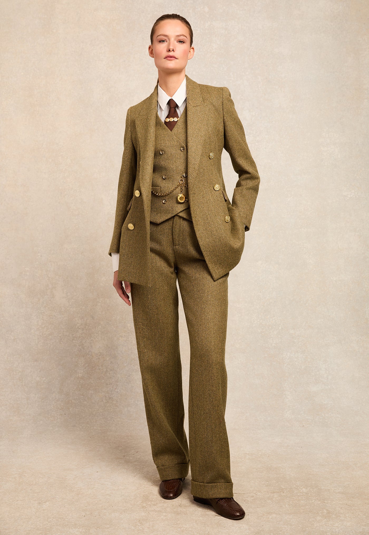 Kensington Double Breasted Blazer - Moss Herringbone