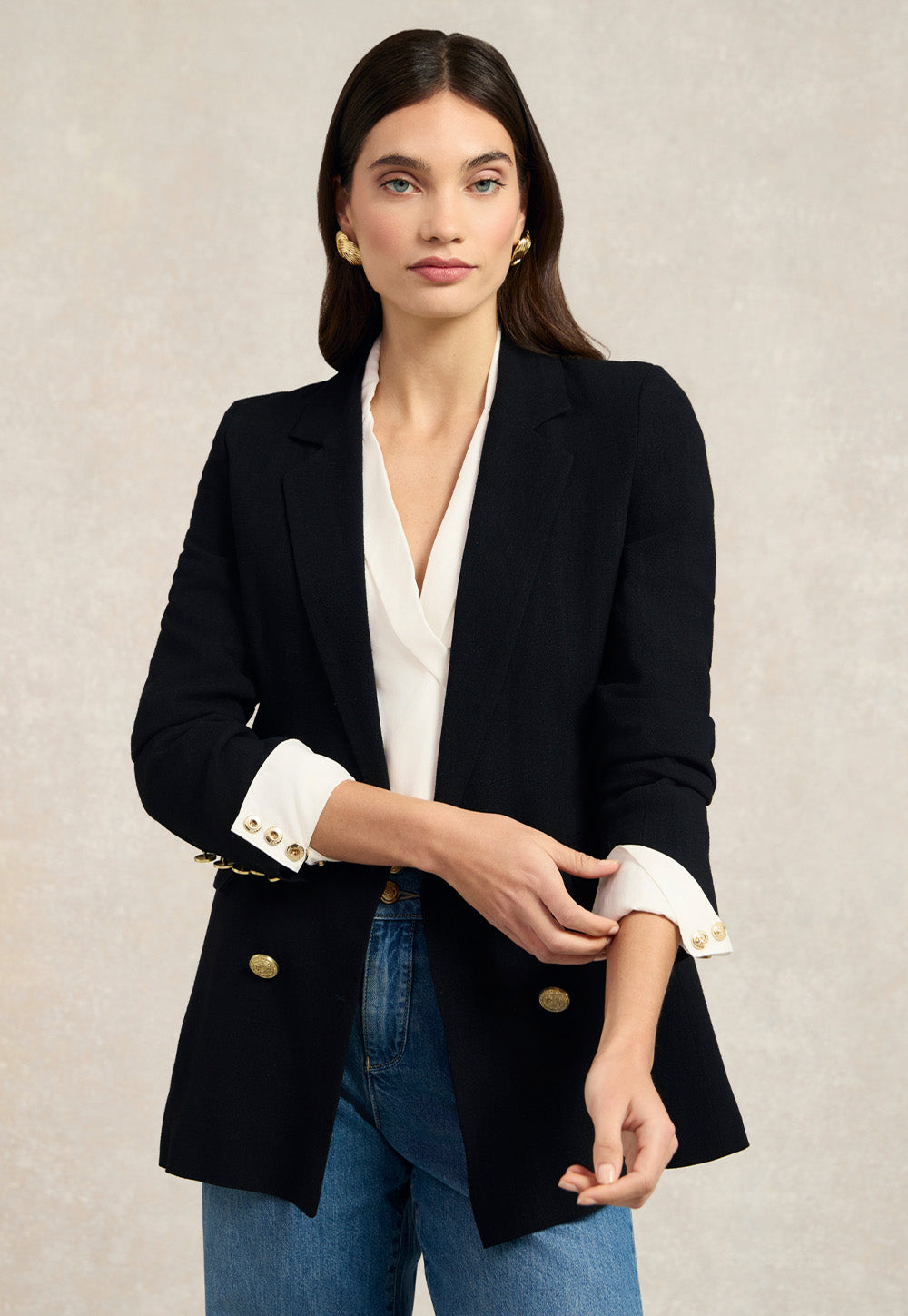 Double Breasted Blazer - Black Linen