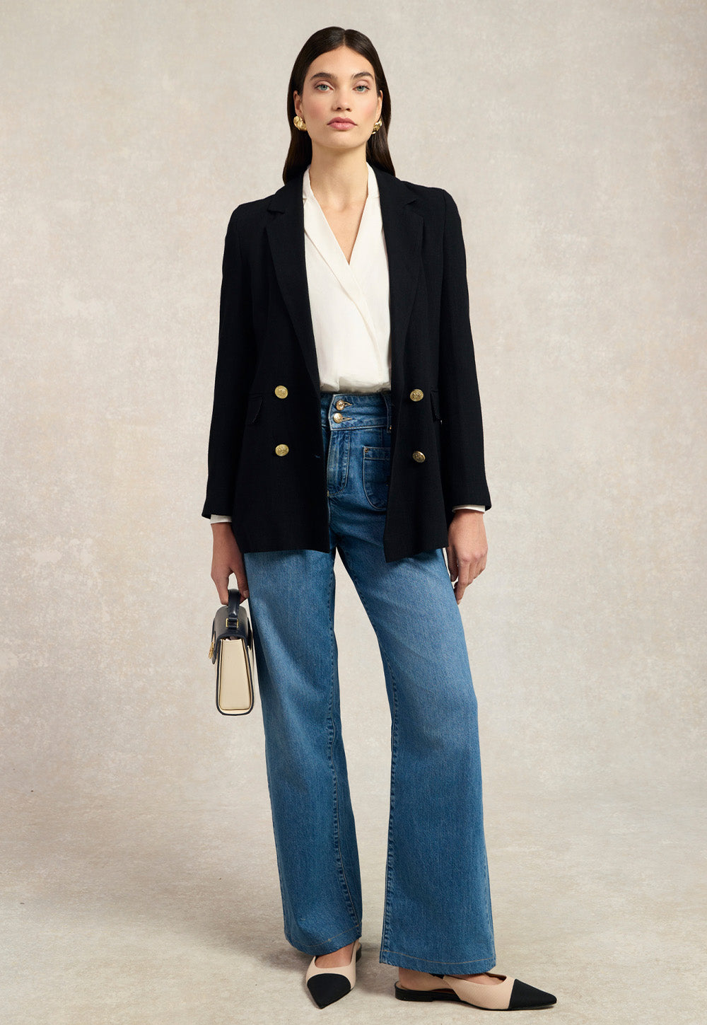 Double Breasted Blazer - Black Linen