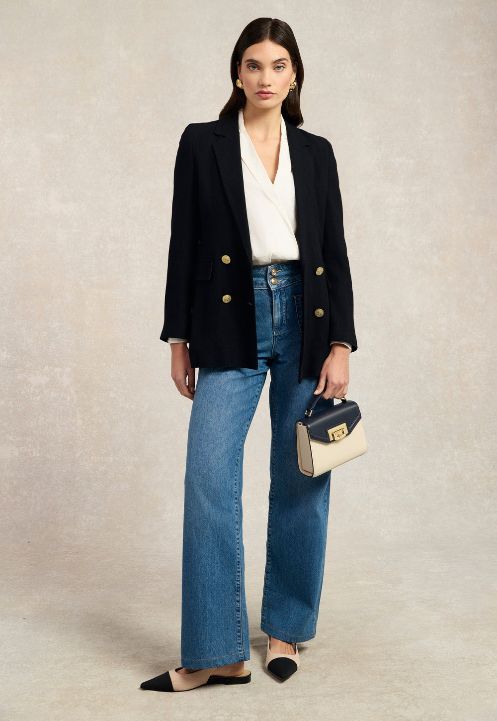 Double Breasted Blazer - Black Linen