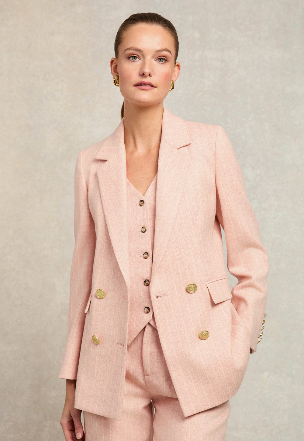 Double Breasted Blazer - Pink Chalk Pinstripe