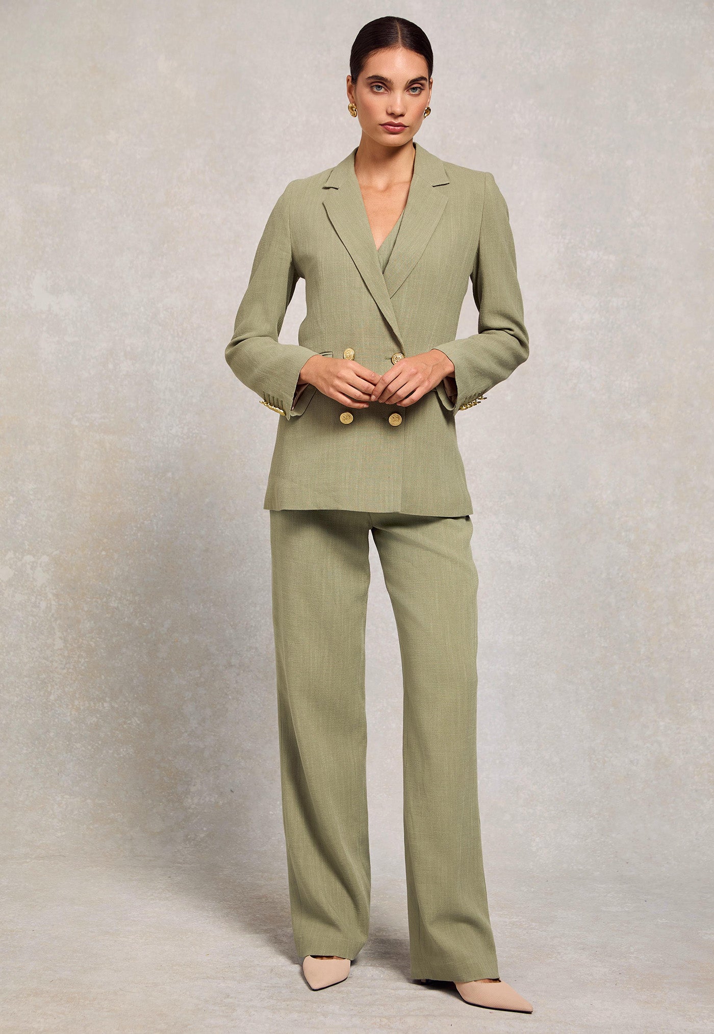 Double Breasted Blazer - Sage Linen