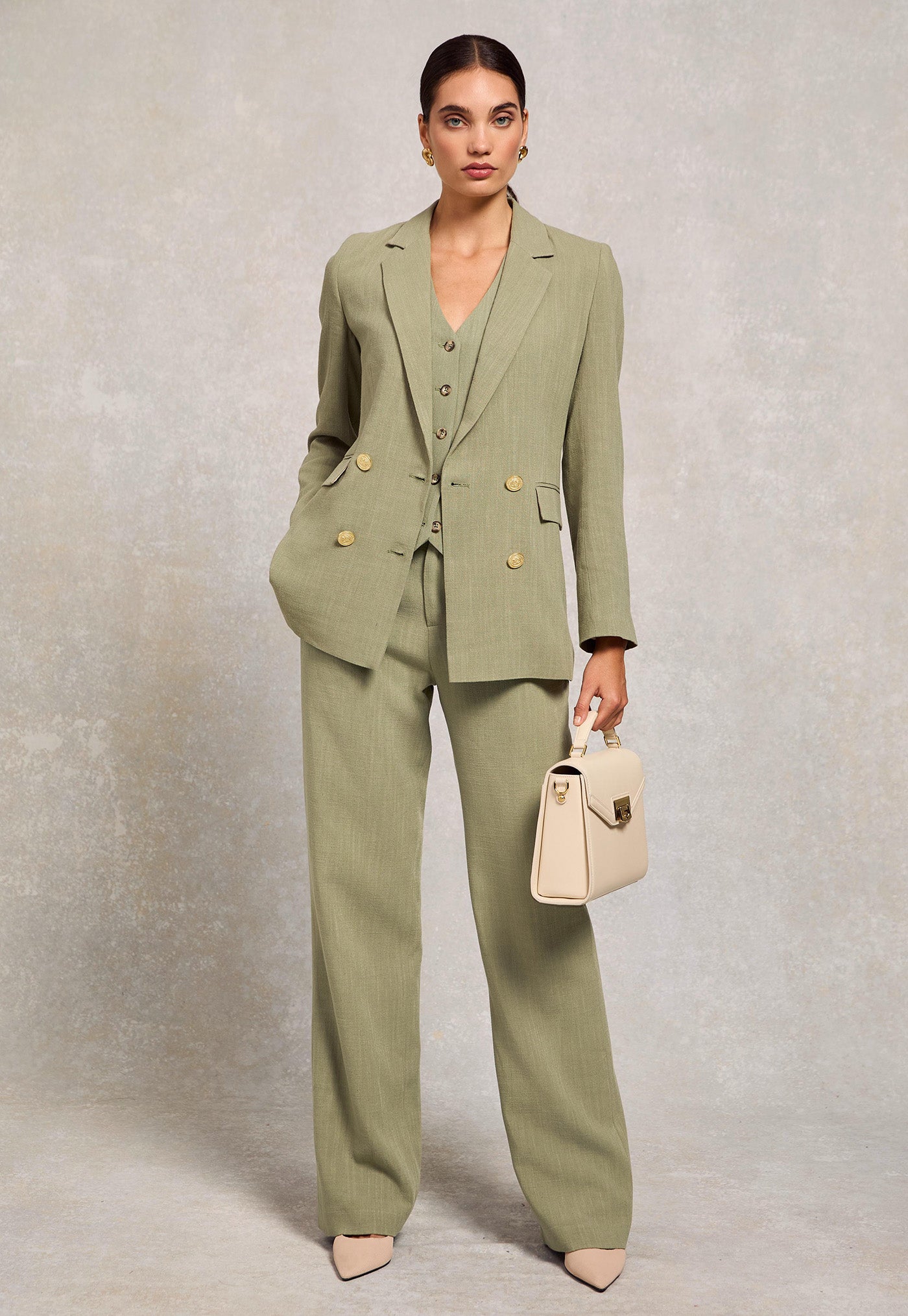 Double Breasted Blazer - Sage Linen