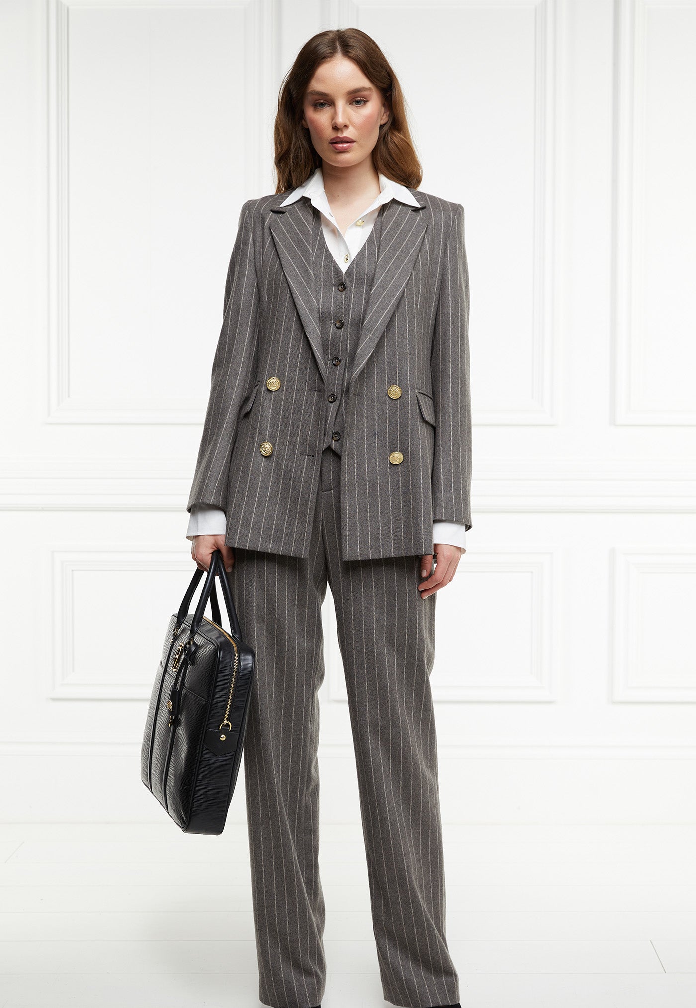 Double Breasted Blazer - Soft Grey Pinstripe