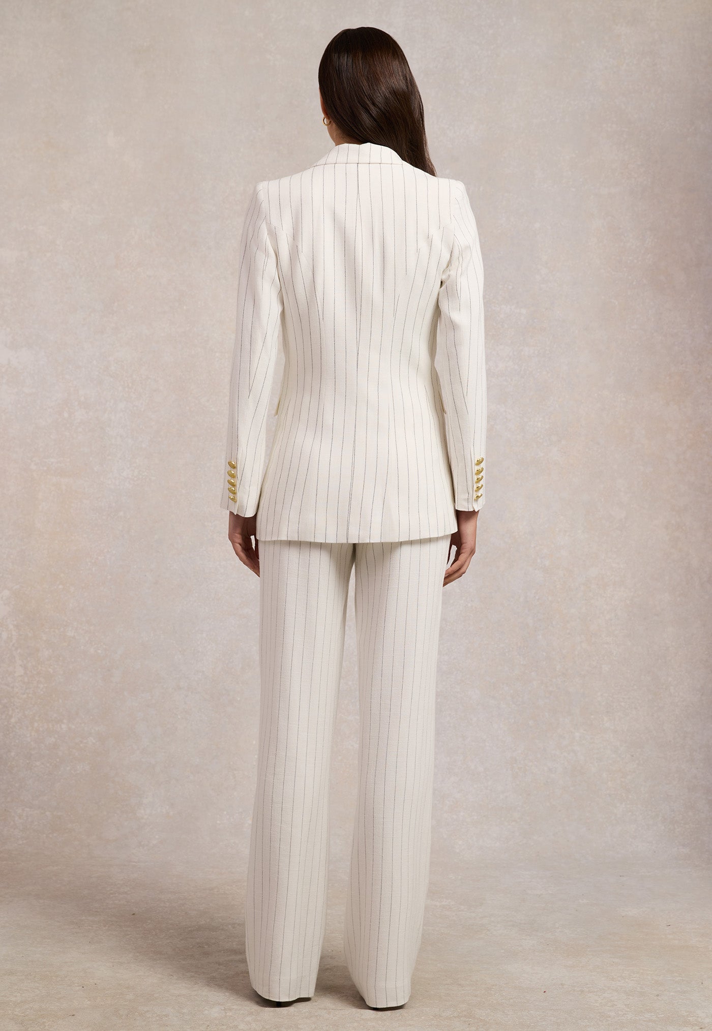 Double Breasted Blazer - Oyster Linen Pinstripe