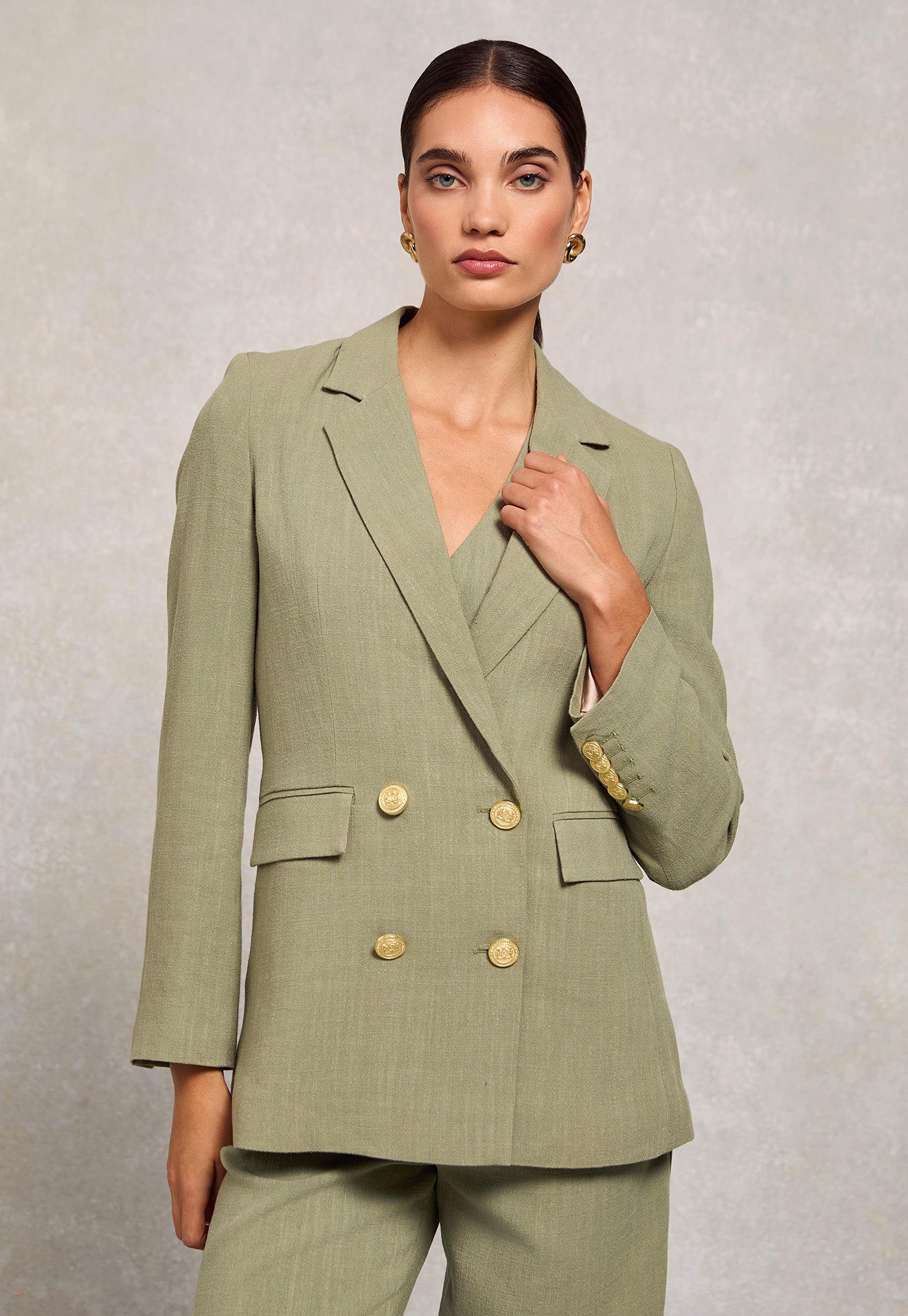 Double Breasted Blazer - Sage Linen