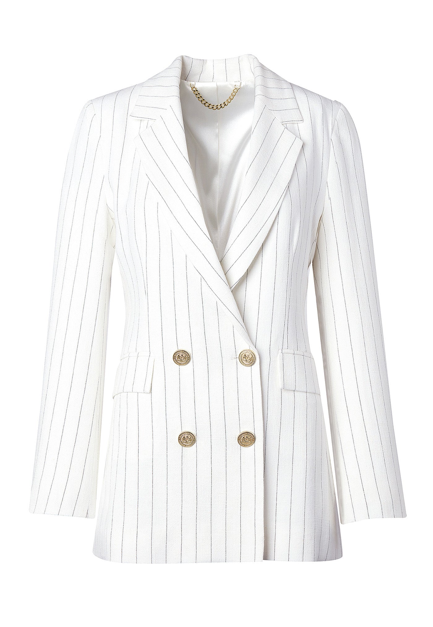 Double Breasted Blazer - Oyster Linen Pinstripe