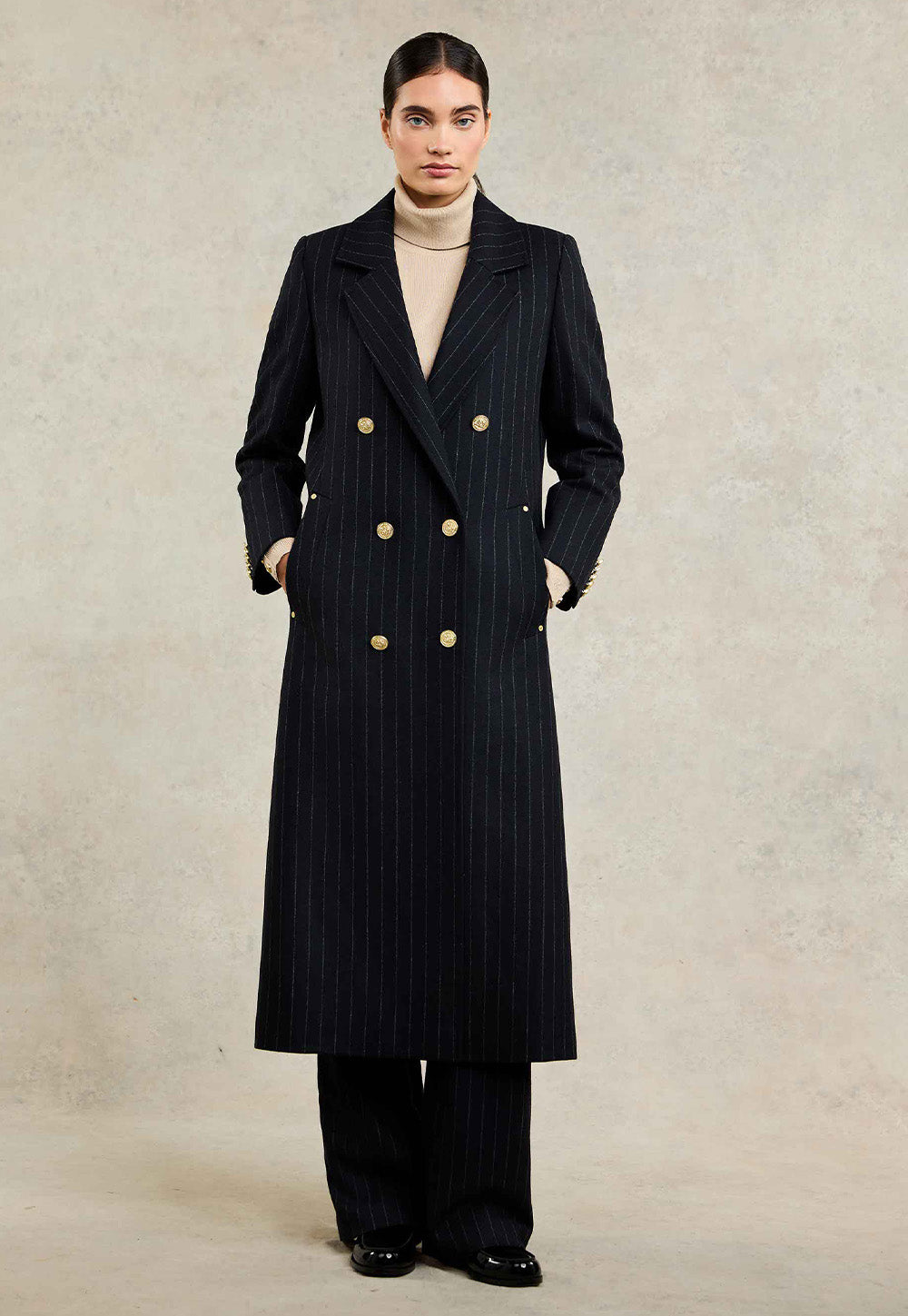 Double Breasted Coat - Dark Navy Pinstripe