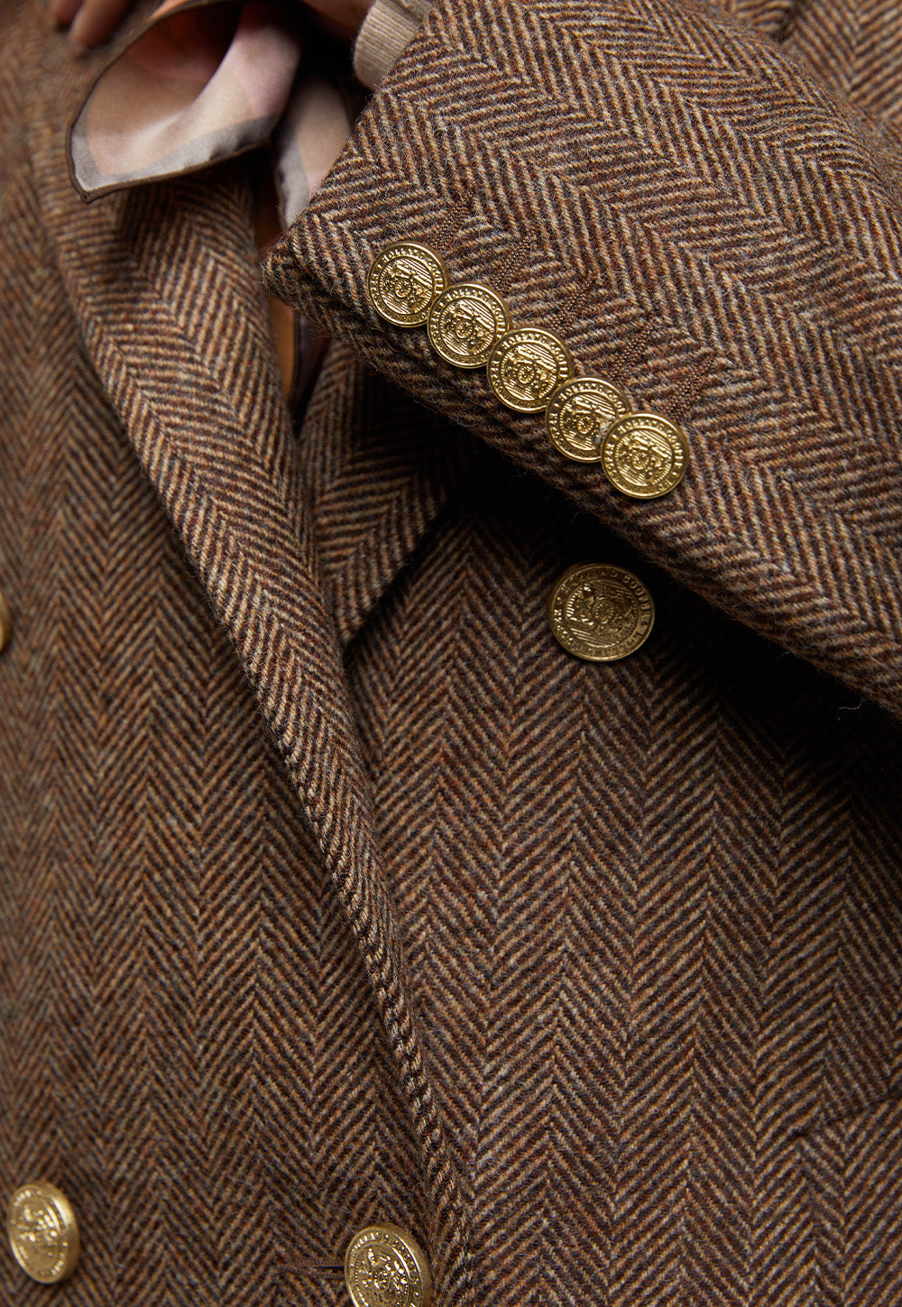 Double Breasted Coat - Large Scale Brown Herringbone