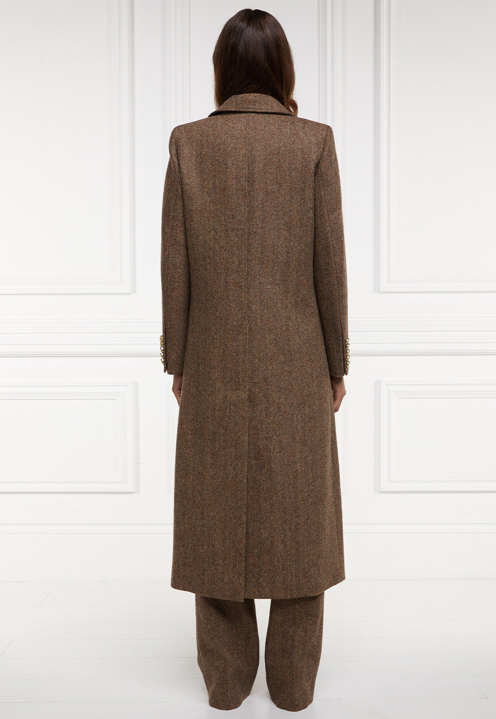 Double Breasted Coat - Large Scale Brown Herringbone