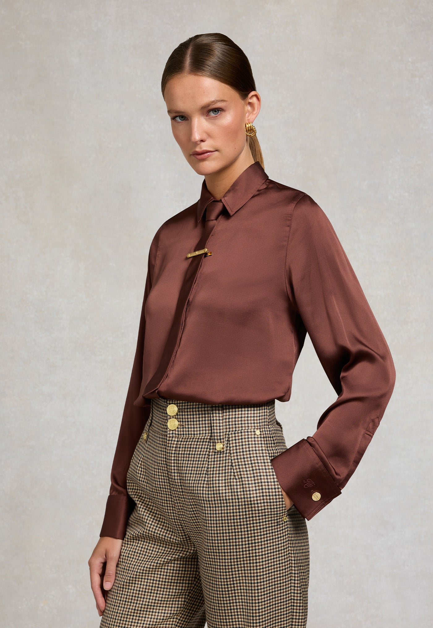 Georgina Satin Shirt - Chocolate