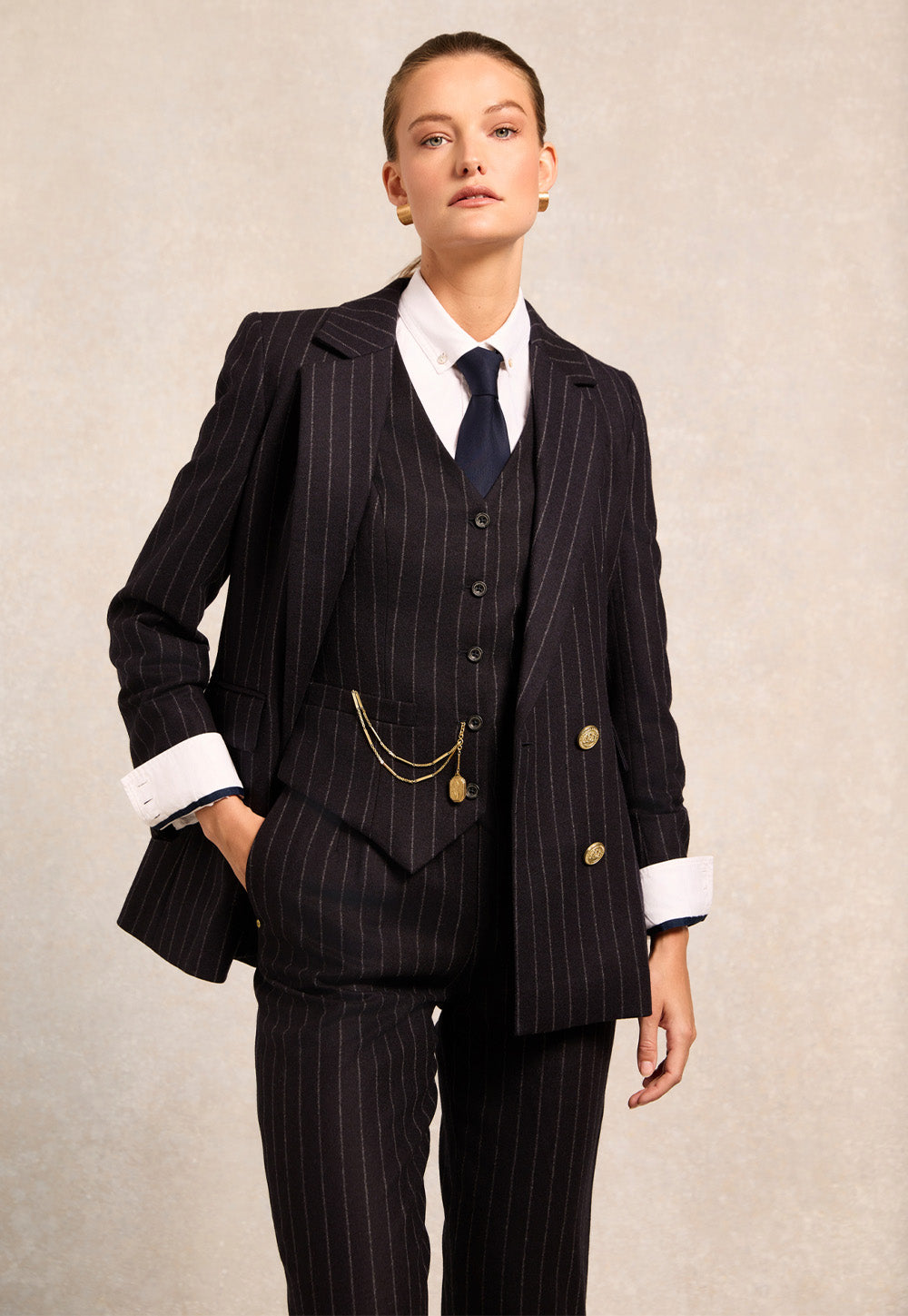Hampton Waistcoat - Navy Chalk Pinstripe