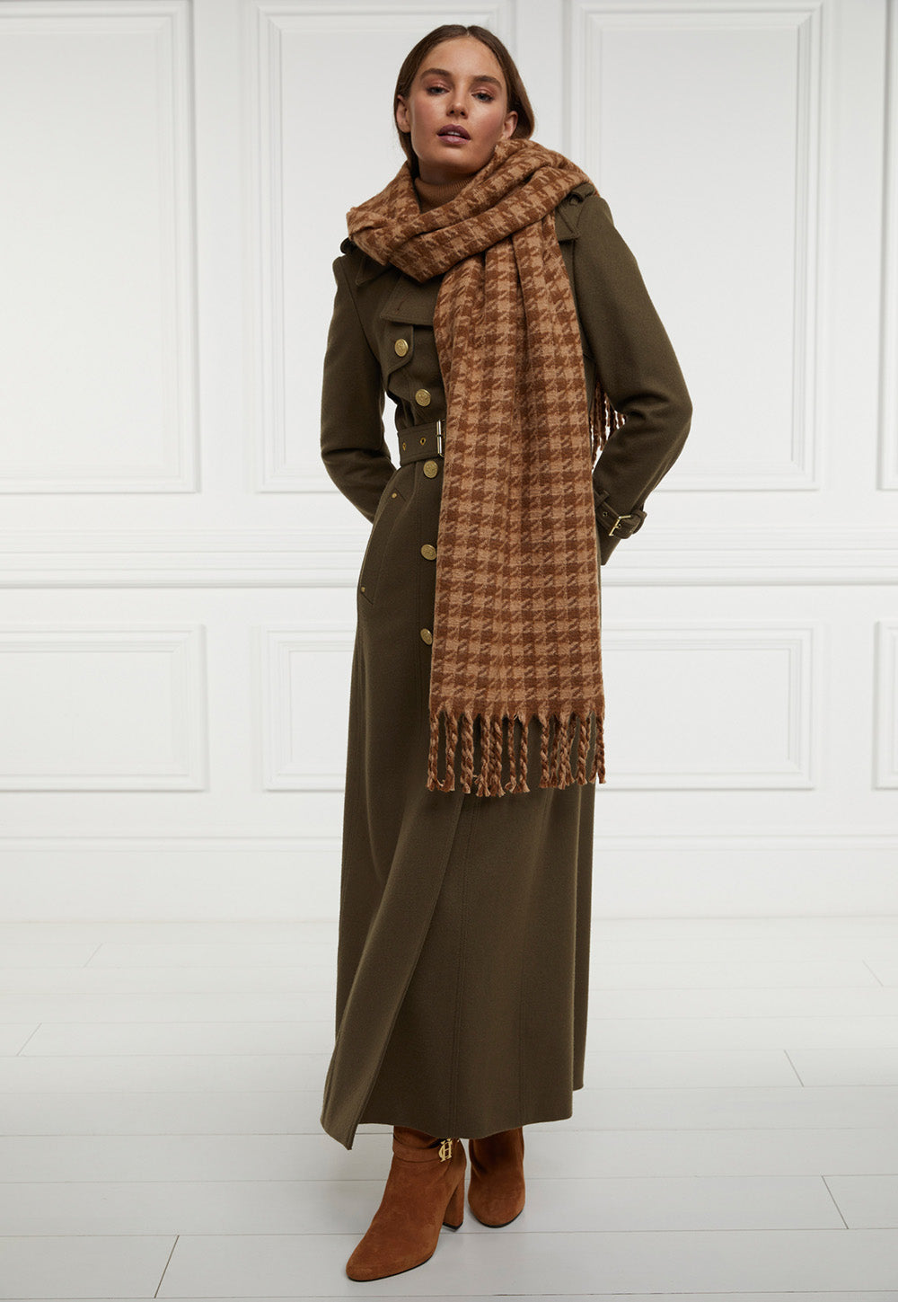 HC Chelsea Scarf - Camel Houndstooth sold by Angel Divine
