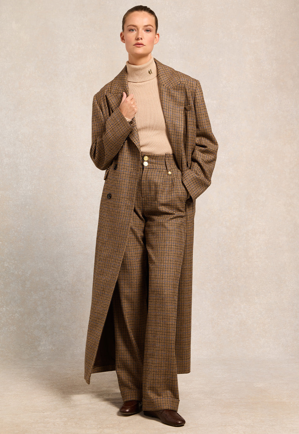 High Waisted Wide Leg Trouser - Abbot Check Tweed