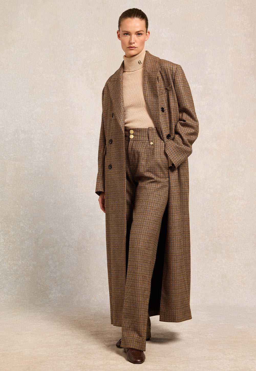 High Waisted Wide Leg Trouser - Abbot Check Tweed