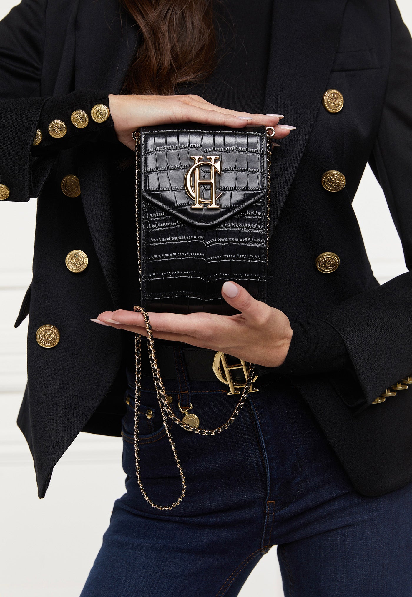 Knightsbridge Phone Pouch - Black Croc sold by Angel Divine