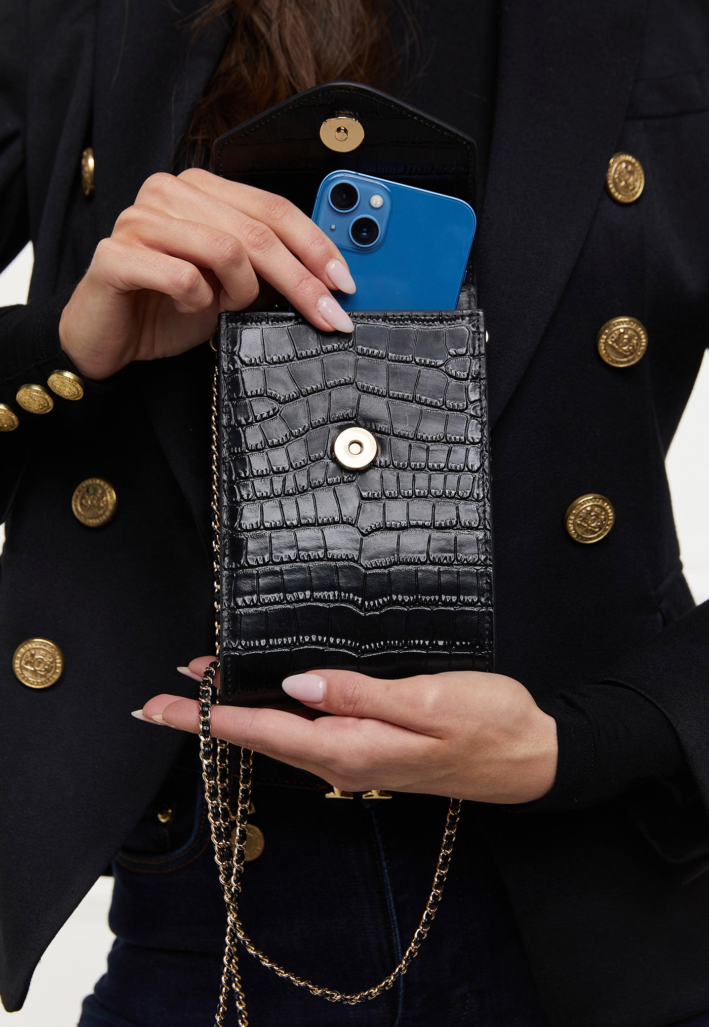 Knightsbridge Phone Pouch - Black Croc sold by Angel Divine