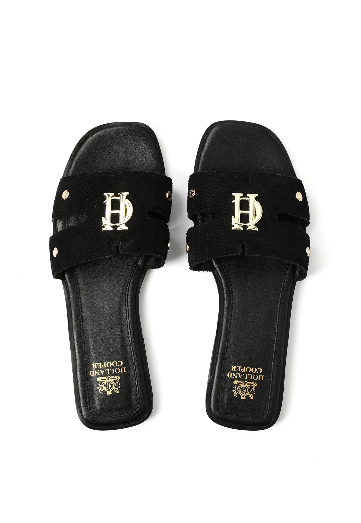 Monogram Slides - Black Suede sold by Angel Divine