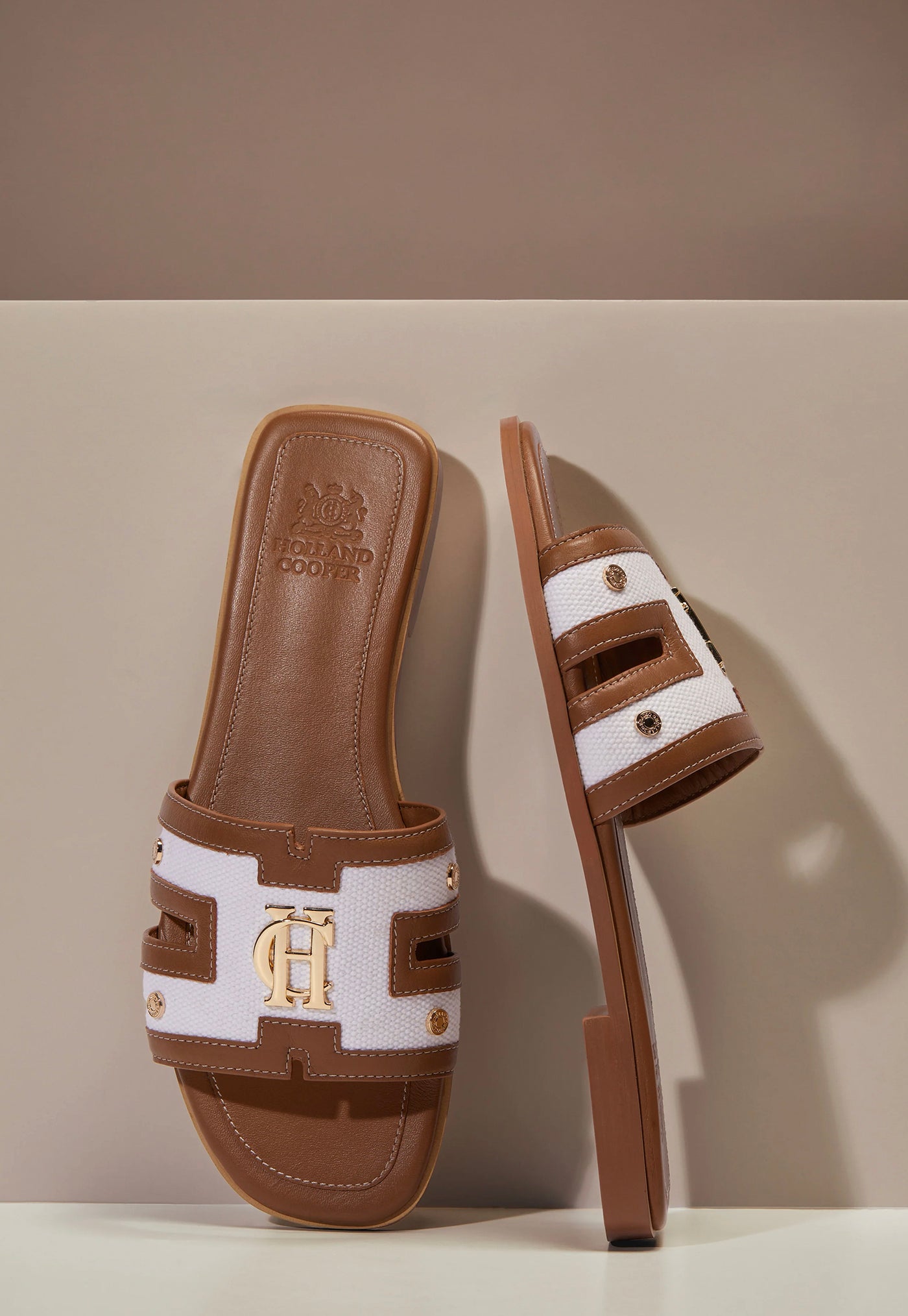Monogram Slides - Tan Canvas sold by Angel Divine