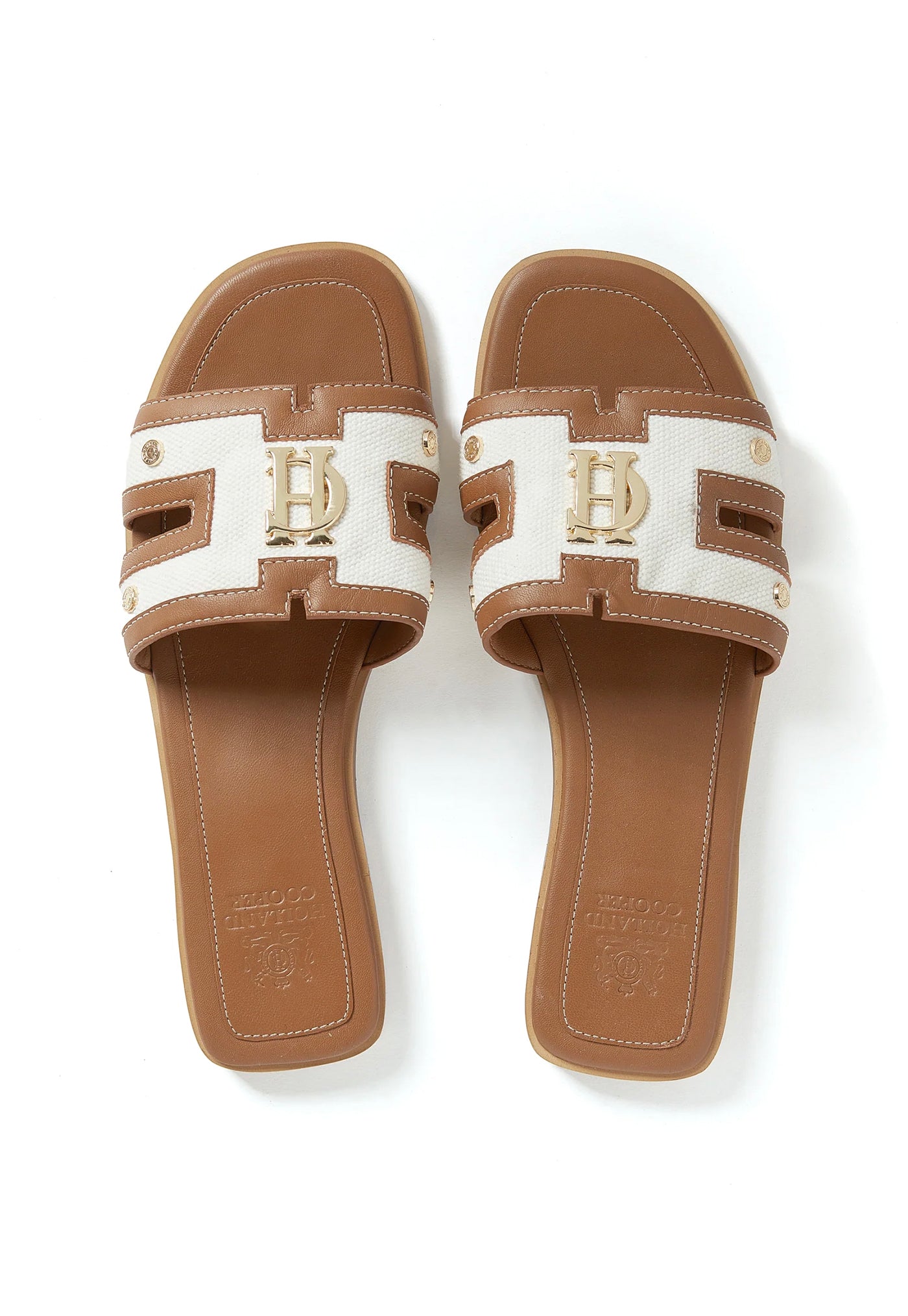Monogram Slides - Tan Canvas sold by Angel Divine