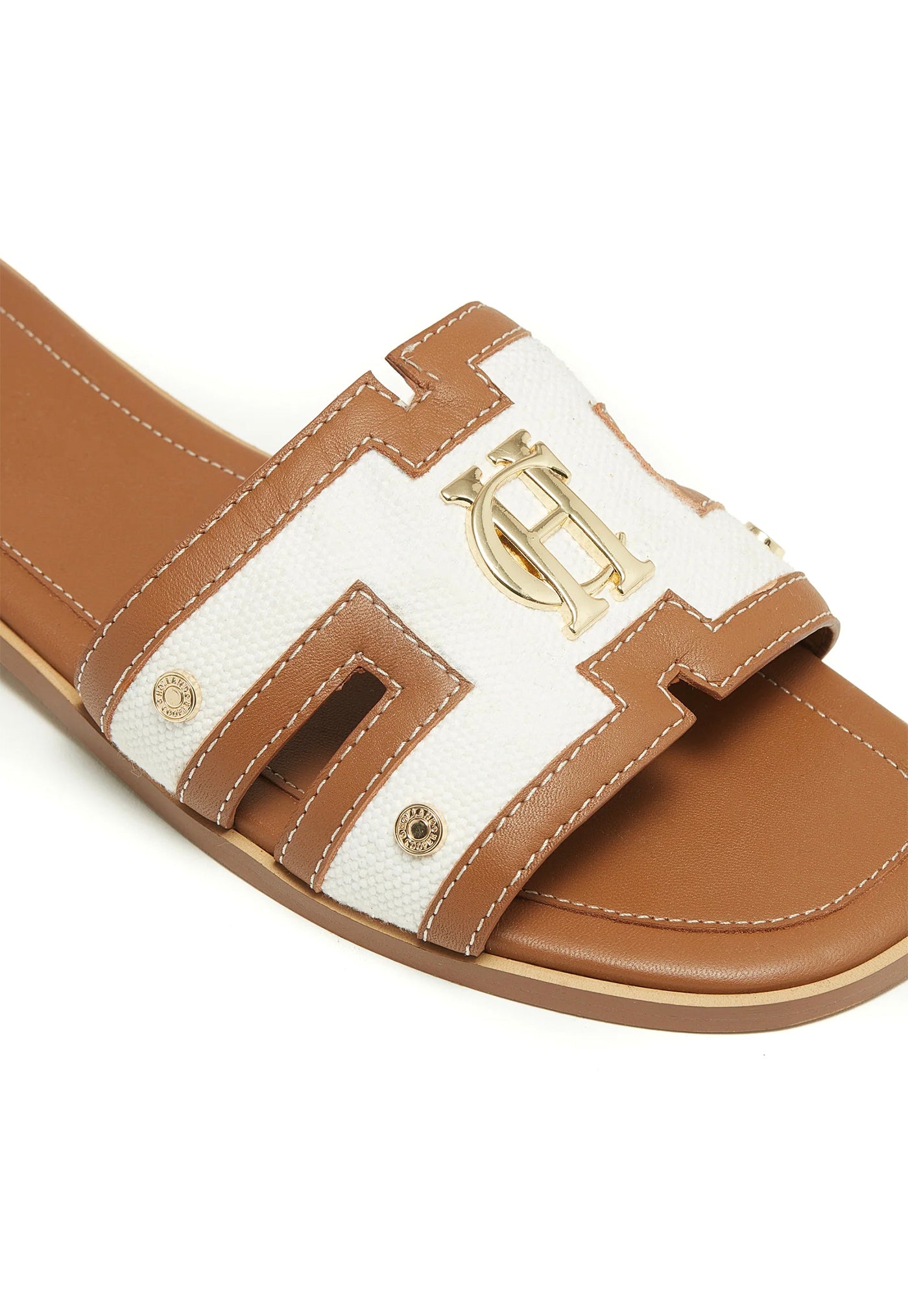 Monogram Slides - Tan Canvas sold by Angel Divine