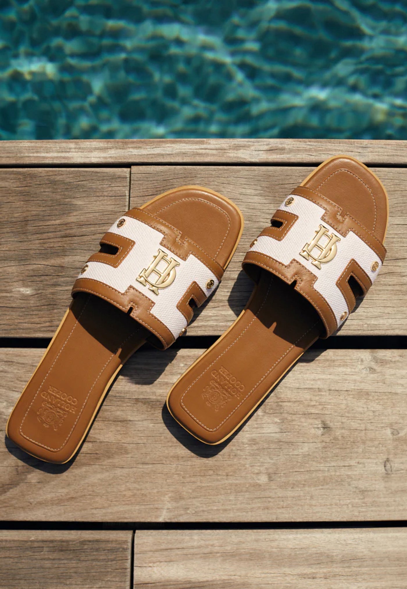 Monogram Slides - Tan Canvas sold by Angel Divine