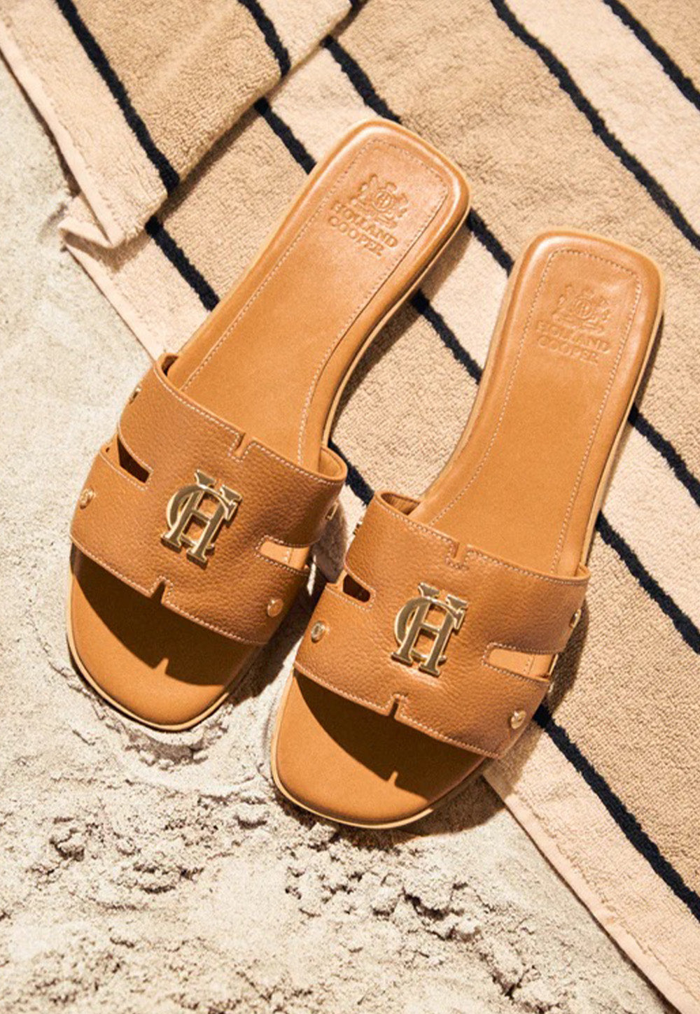 Monogram Slides - Tan Leather