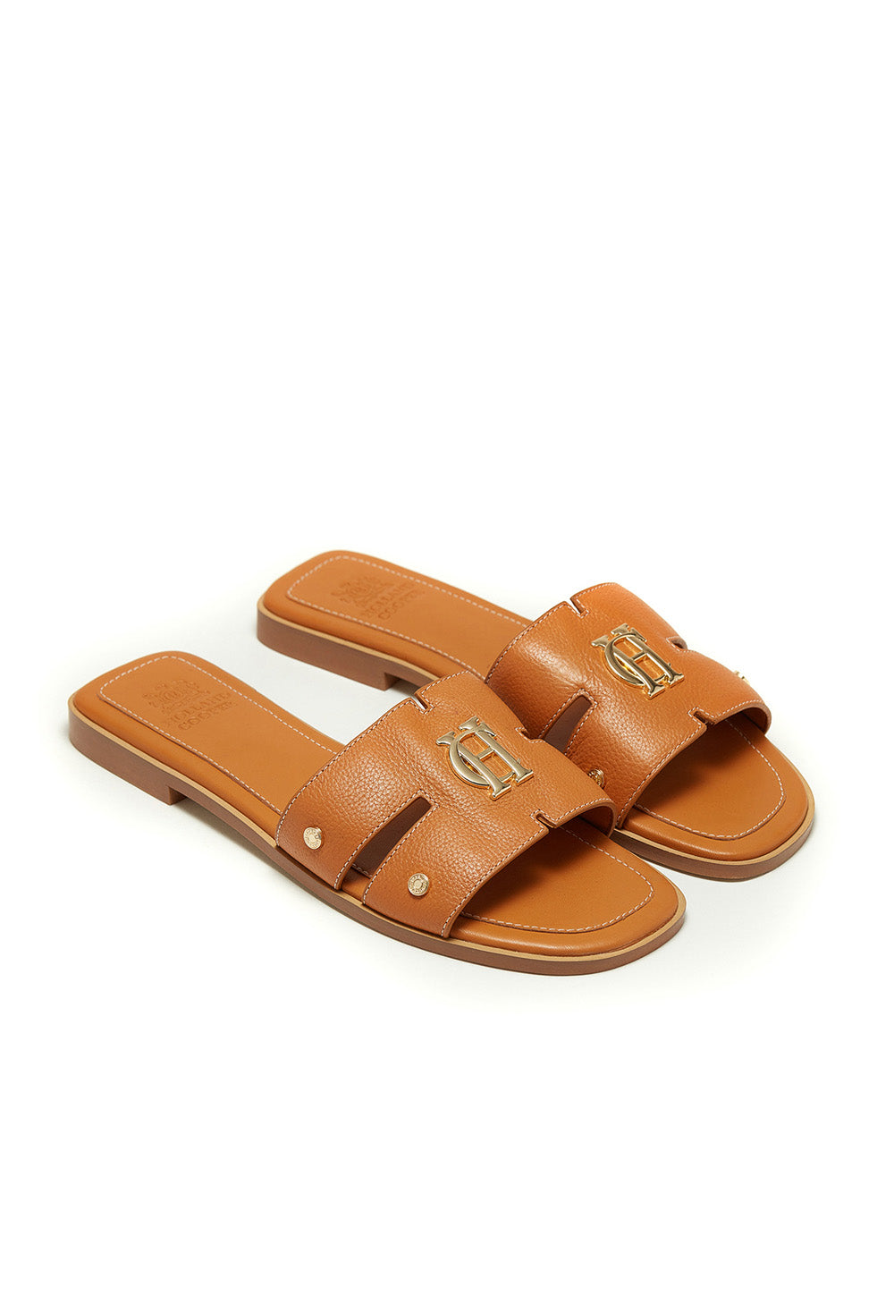 Monogram Slides - Tan Leather