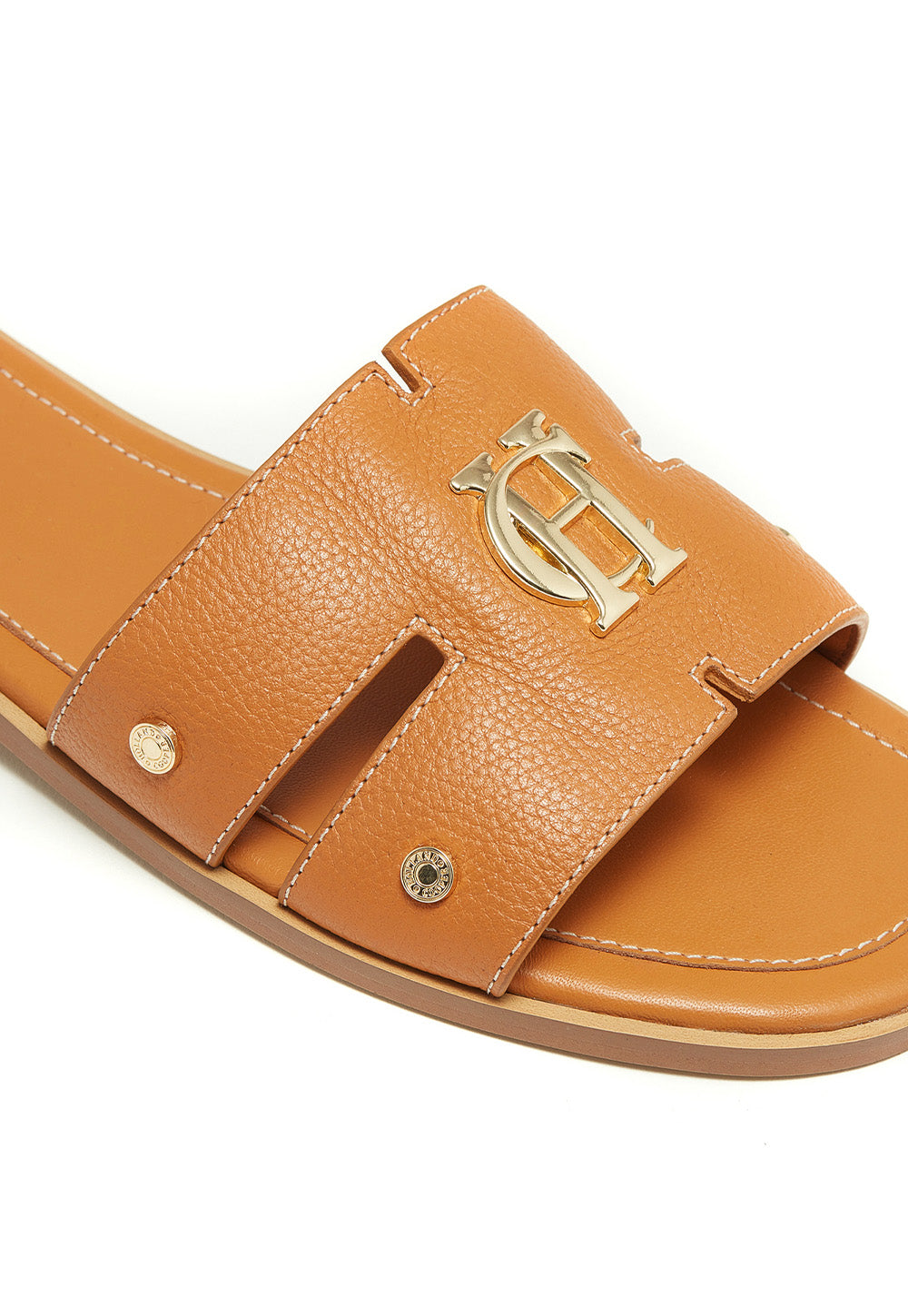 Monogram Slides - Tan Leather