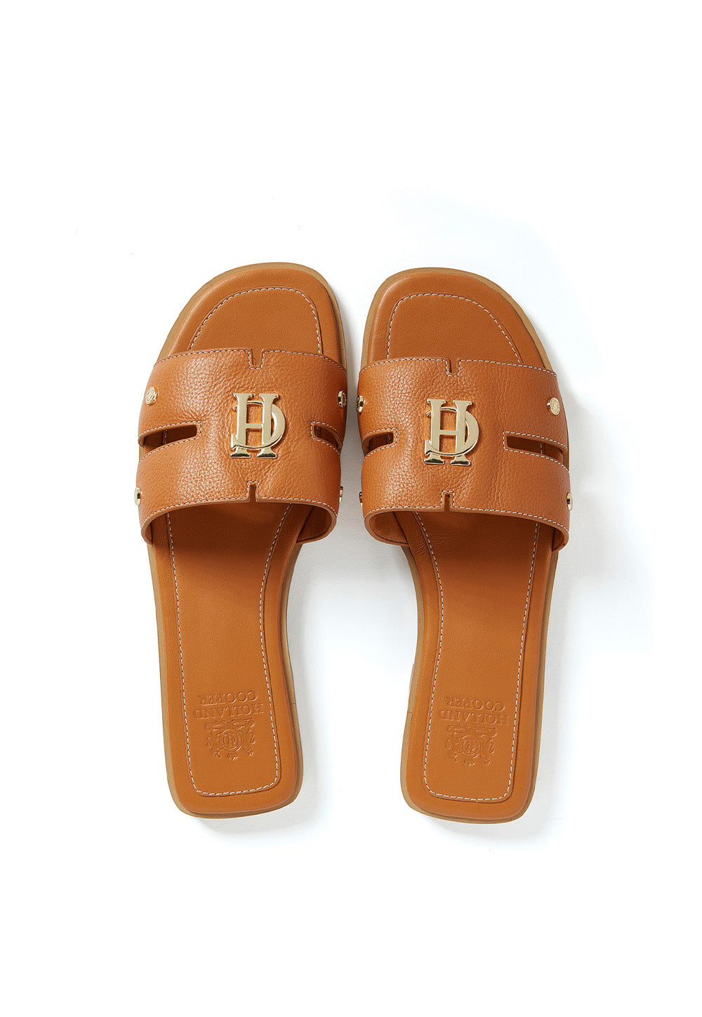 Monogram Slides - Tan Leather