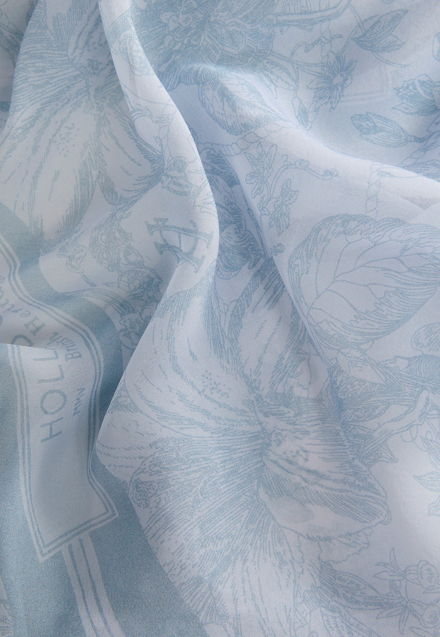 Provence Fine Silk Scarf - Blue Tropical Botanical
