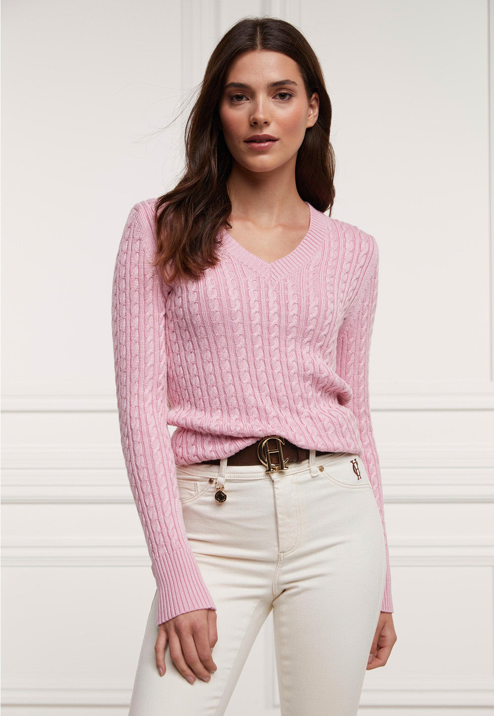 Seattle Cable V-Neck Knit - Blush sold by Angel Divine