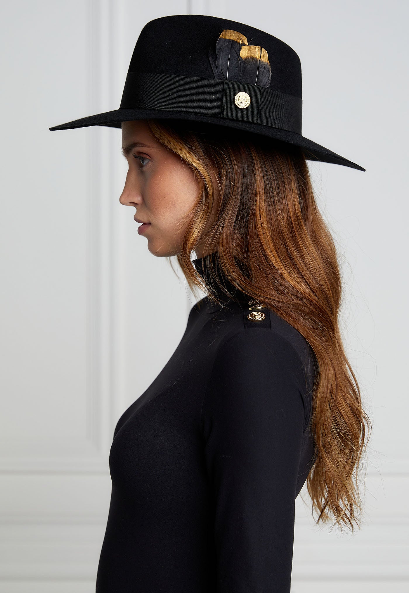 Trilby Hat - Gold Feather Black