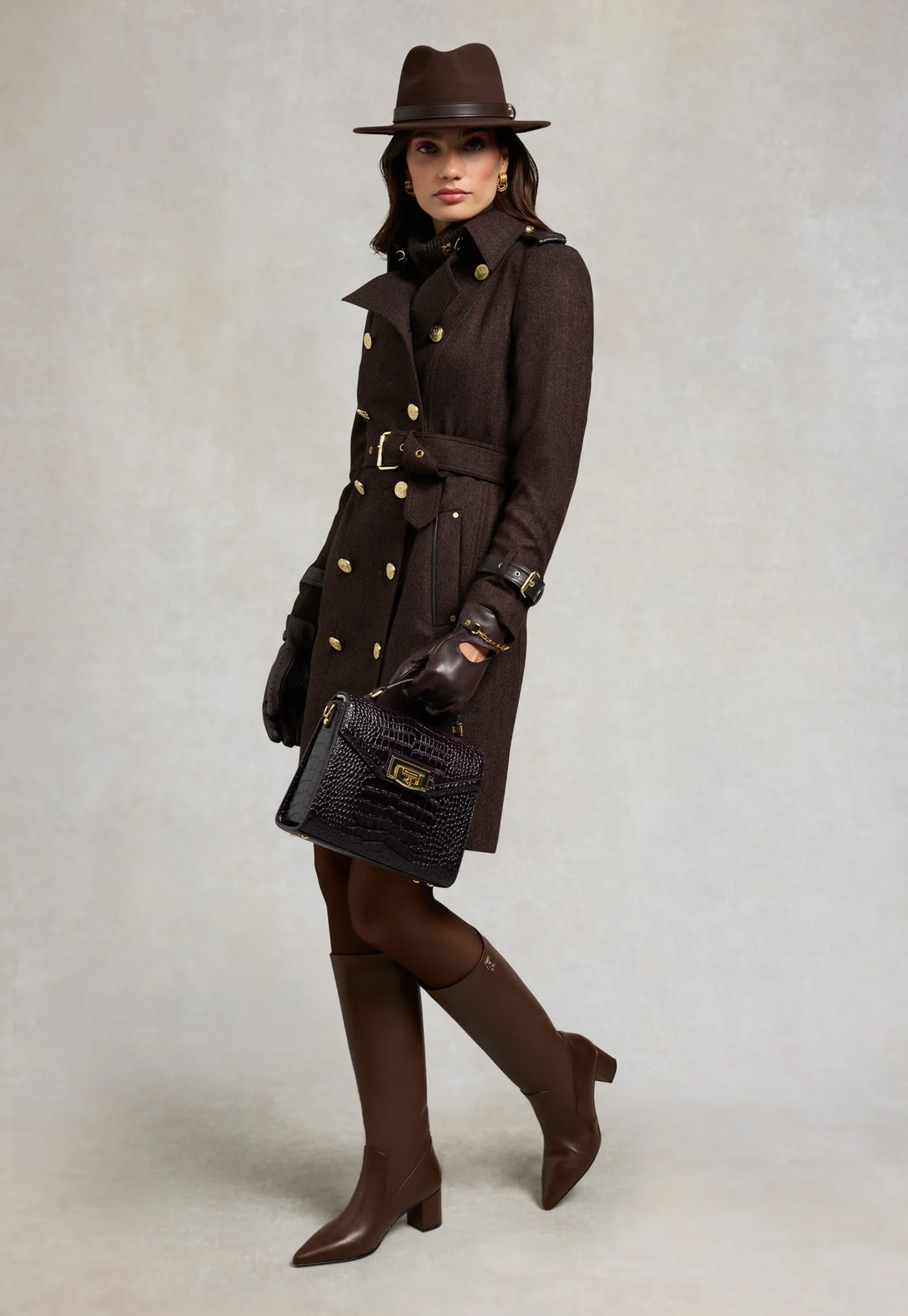 Marlborough Trench Coat - Chocolate Herringbone