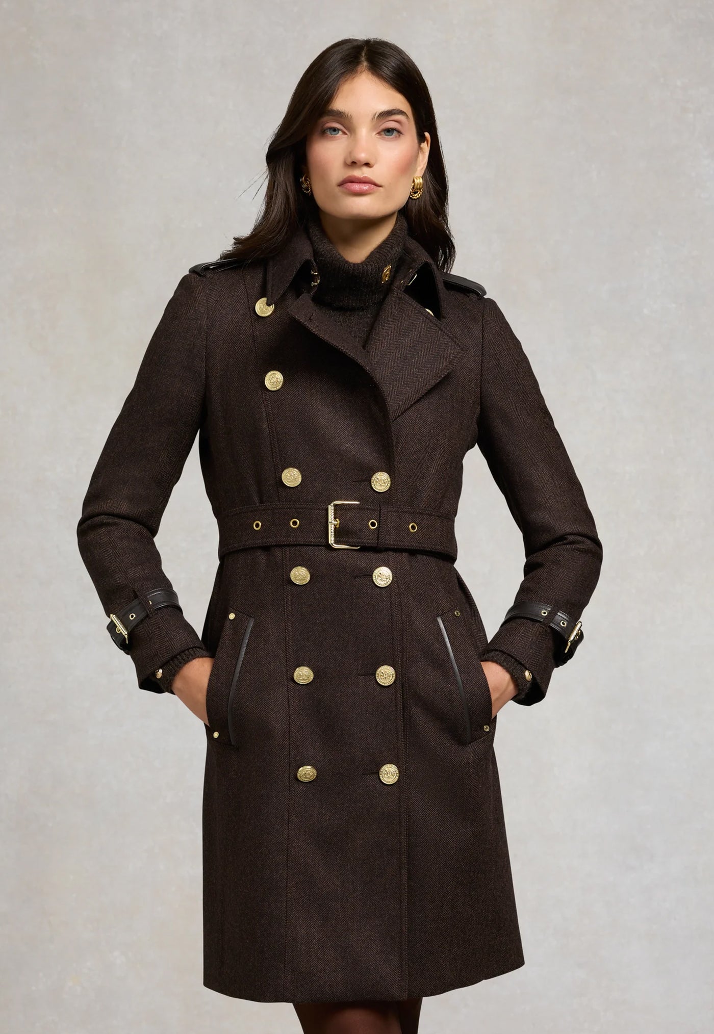 Marlborough Trench Coat - Chocolate Herringbone