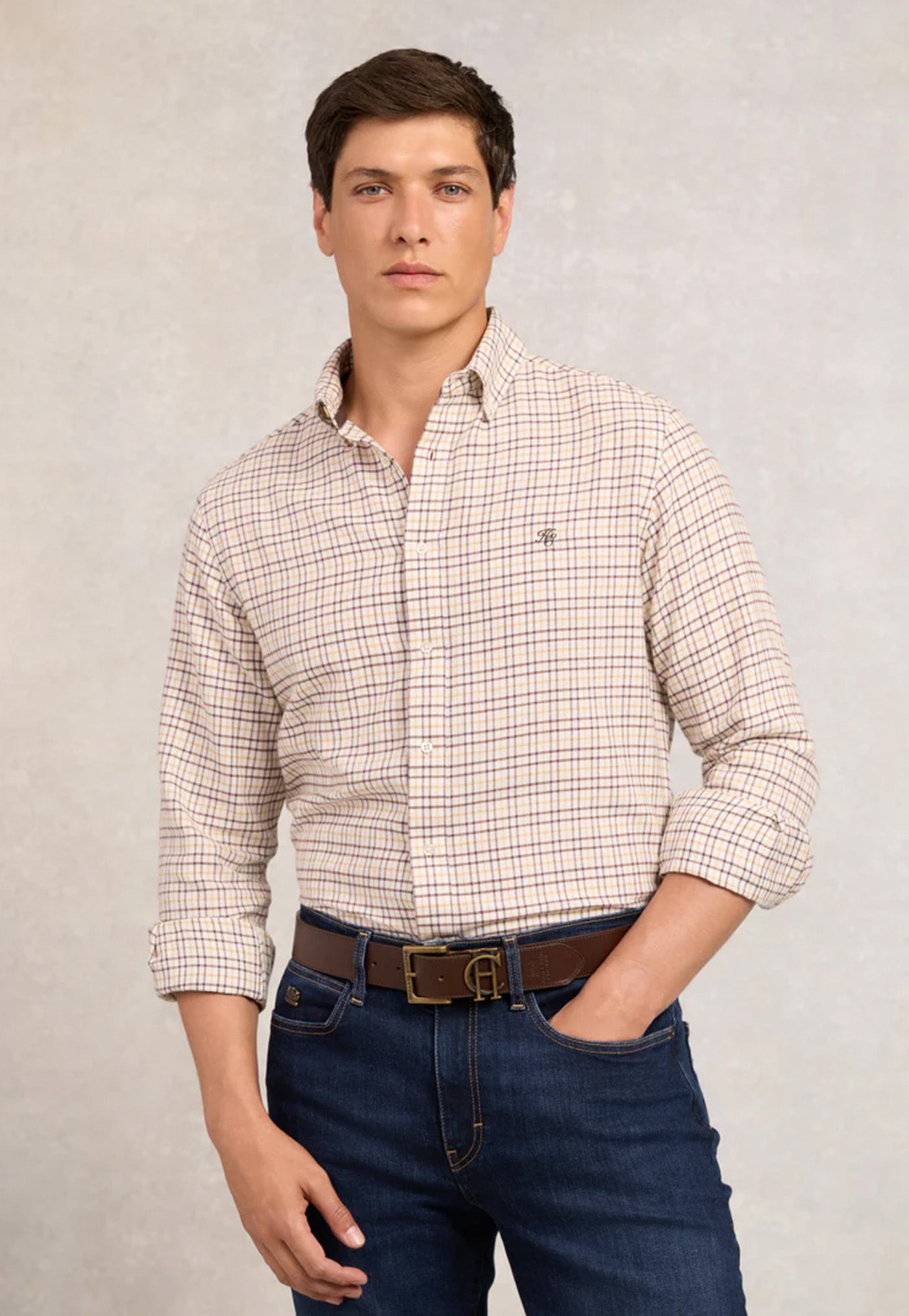 Men's Classic Button Down Shirt - Cheltenham Camel Check