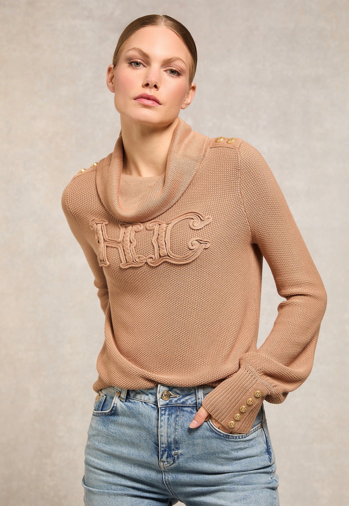 Daisy Roll Neck Knit - Camel