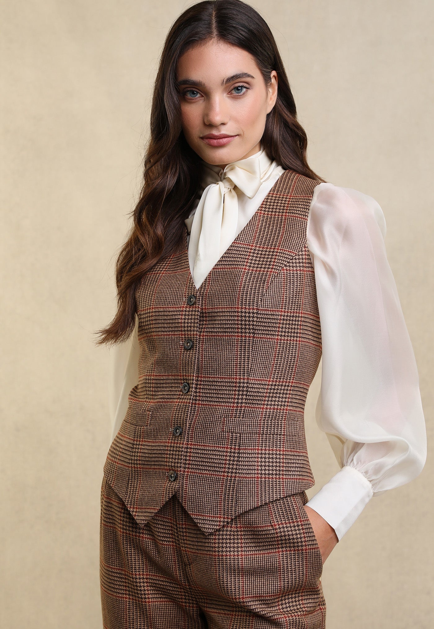 Hampton Waistcoat - Clarence Check Merlot