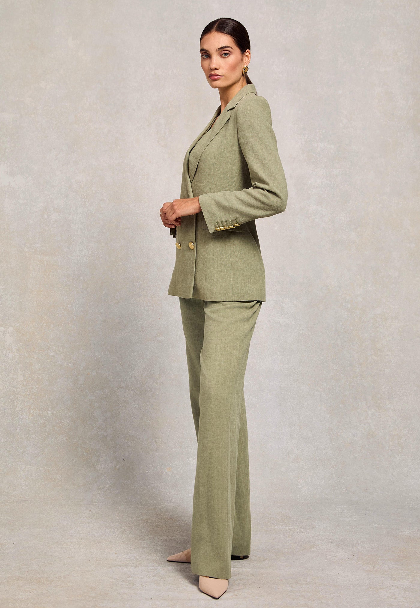 High Waisted Straight Trouser - Sage Linen
