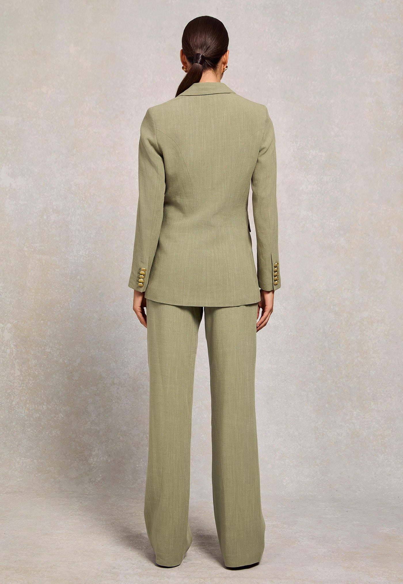 High Waisted Straight Trouser - Sage Linen