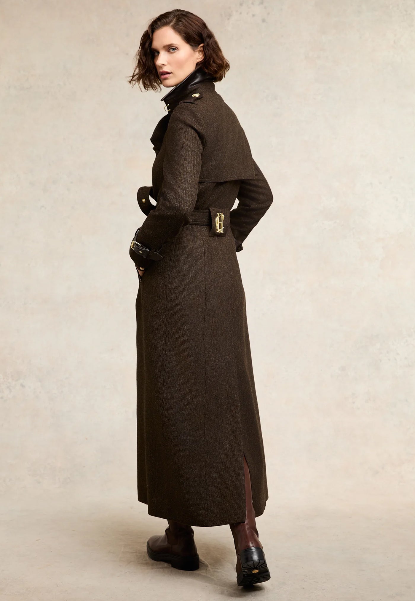 Marlborough Trench Coat Full Length - Chocolate Herringbone