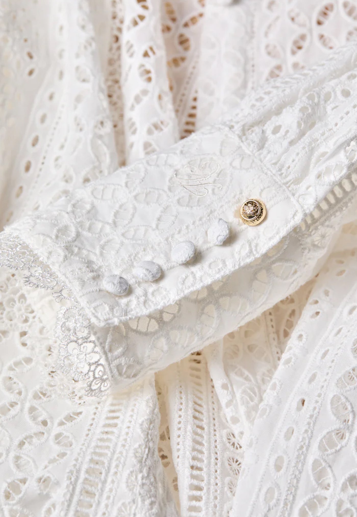 Collarless Broderie Shirt - White