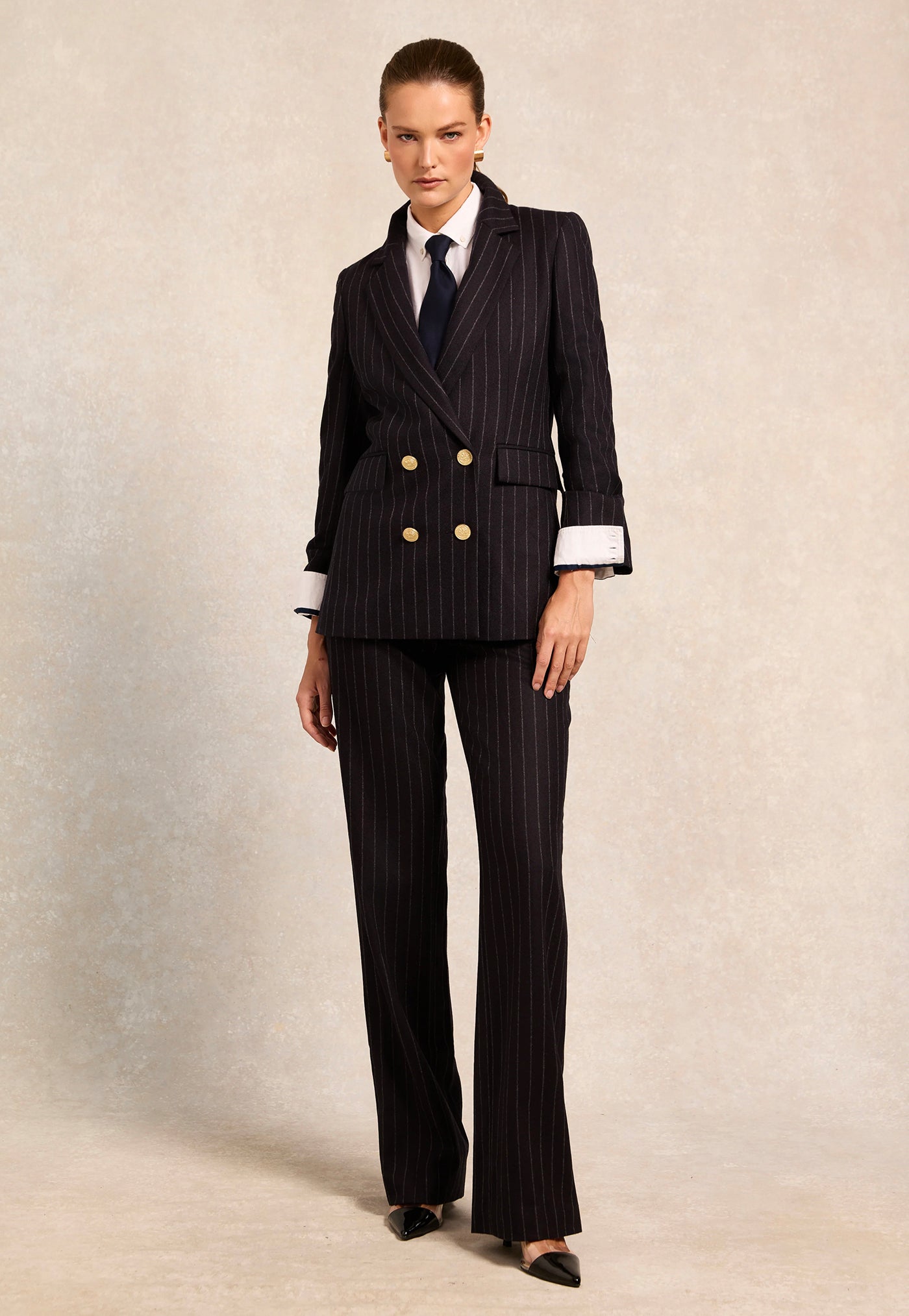 Double Breasted Blazer - Navy Chalk Pinstripe