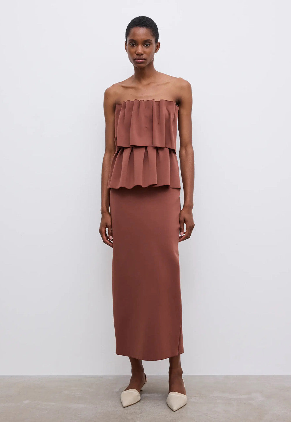 Sculpted Midi Dress - Mahogny Red