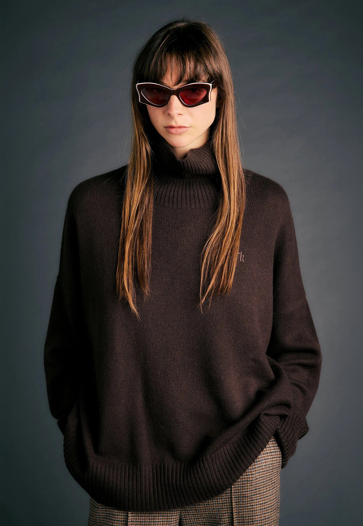 Carmen Oversized Turtleneck Sweater - Chocolate