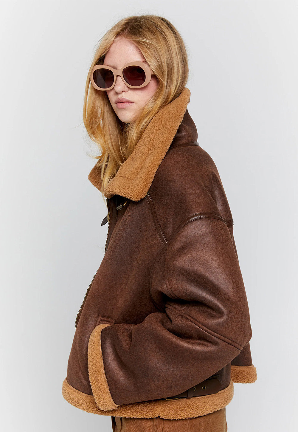 Cropped Aviator Jacket - Brown/Chestnut